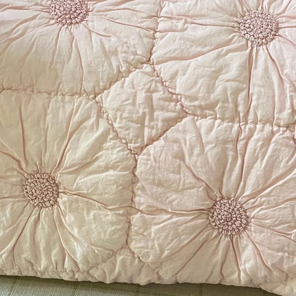 Anthropologie Pink Embroidered Standard Sham